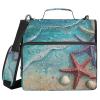 Beach Starfish Shells Blue 3.8 cm 3-Ring Zipper Binder with Shoulder Strap, Waterproof Portfolio Folder for School and Office view 2