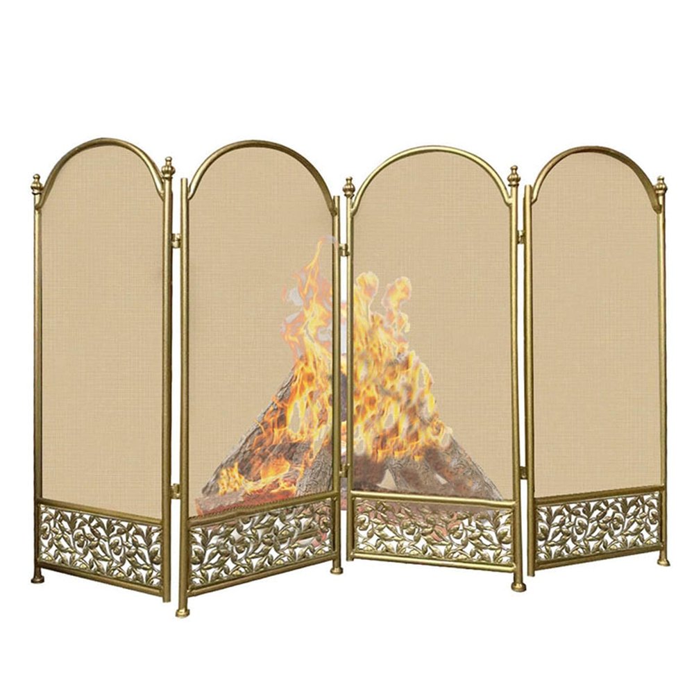 Fireplace Safety Gate, Large Gold 4-Panel Fireplace Screen, Ornate Wrought Iron and Metal Guard, 80 x 120 cm