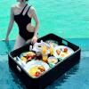 Floating Pool Tray, Rattan, Waterproof Breakfast Tray, Rectangle Black view 1