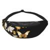 Belt Bag for Men and Women, Lightweight, Adjustable, Gold-Tone with White Butterflies, Black, for Travel, Hiking and Running view 2