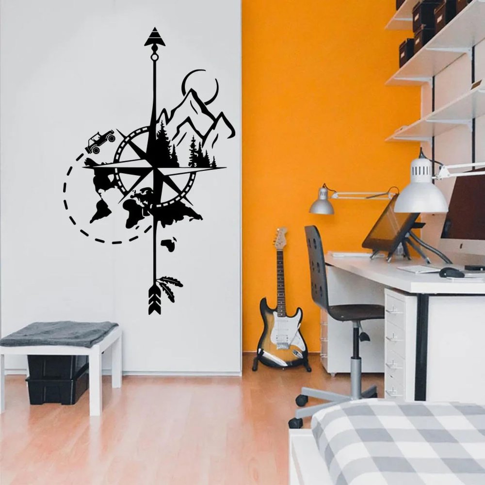 Adventure Time Camping RV Arrow Compass World Map Wall Decal
