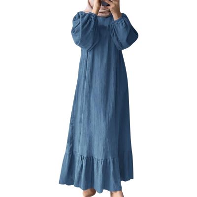 Women's Casual Muslim Dress, Prayer Wear, Relaxed Kaftan (Blue, XXL)