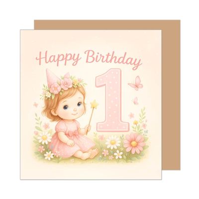 Edition Seidel Premium Square Birthday Card with Envelope, 1st Birthday, English Text, Man, Children, Girl, Fairy, Wish (GQ528 SW025)