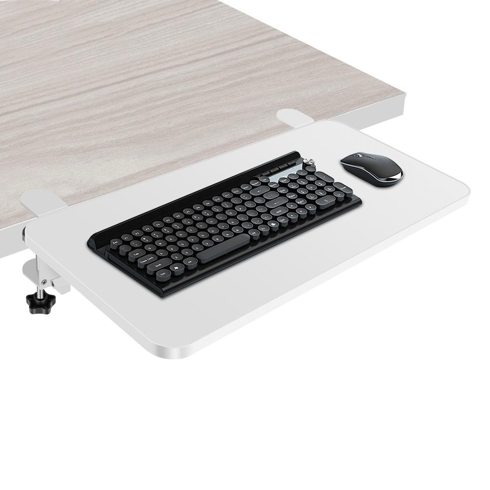 HAVVMK Desk Extension Tray, 52 x 25 cm Armrest Support, 90° Folding Keyboard Tray, Clamp-On