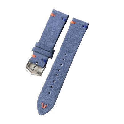 Cong Yi 20/22mm Genuine Matte Leather Double-Stitch Watch Band, Blue Gray, 22mm