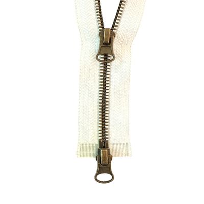 2-Way Separating Metal Zipper, Antique Brass, 2MB__102 (Natural White, 20 cm)