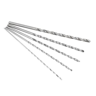 OVAQUIXI 5-Piece High-Speed Steel Drill Bit Set, Extra Long, Straight Shank, for Wood, Plastic and Aluminum, 2–5 mm Diameter, 150–160 mm Length