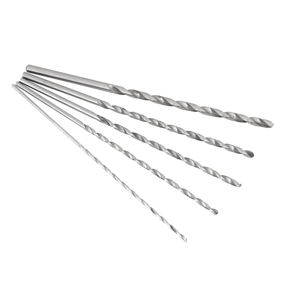 OVAQUIXI 5-Piece High-Speed Steel Drill Bit Set, Extra Long, Straight Shank, for Wood, Plastic and Aluminum, 2–5 mm Diameter, 150–160 mm Length