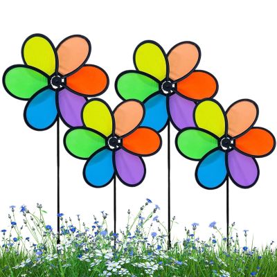 Outdoor Wind Spinners, 4-Piece Multicolored Rotating Sculpture