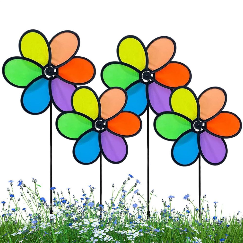 Outdoor Wind Spinners, 4-Piece Multicolored Rotating Sculpture