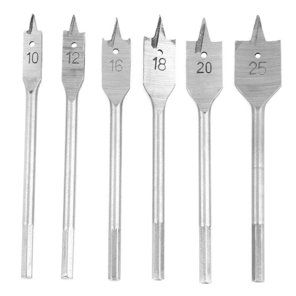 6-Piece High-Carbon Steel Spade Bit Set, 10–25 mm