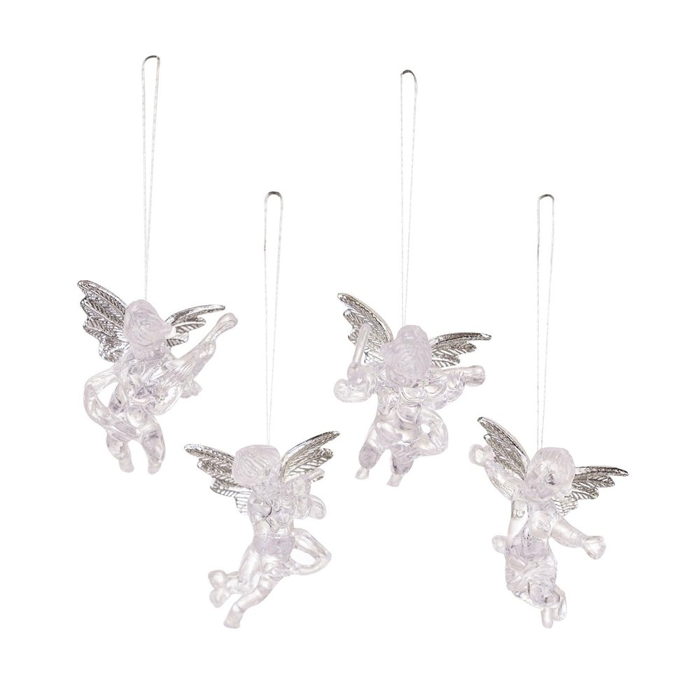4-Pack Crystal-Look Angel Ornaments for Christmas Trees