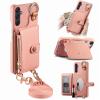 DGSZYZKJ Samsung Galaxy A54 Case with Strap, Card Holder, Zipper, Ring Stand & Cosmetic Mirror - Pink view 1