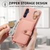 DGSZYZKJ Samsung Galaxy A54 Case with Strap, Card Holder, Zipper, Ring Stand & Cosmetic Mirror - Pink view 4