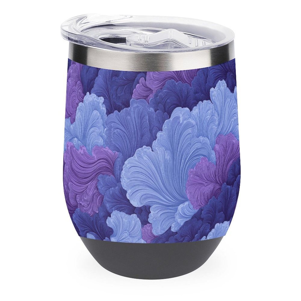 Jubonexis Fluid Lines Insulated Stainless Steel Wine Glass with Lid, 340 ml, Purple