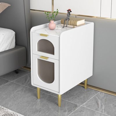 Modern Nordic Nightstand, Ultra-Slim Solid Wood Mini Bedside Table with 2 Drawers, 25 x 40 x 52 cm