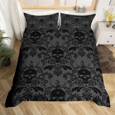 Homemissing Boho Damask Sugar Skull Bedding Set, Microfiber, 155 x 220 cm