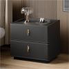 Modern Black Solid Wood Nightstand with 2 Drawers and Leather Cover, 50 cm view 1
