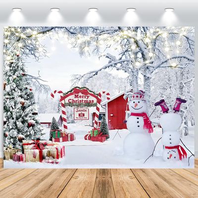 ASDCXZ Christmas Photography Backdrop, 8x6 ft, Winter Snow Landscape with Christmas Tree and Snowman