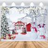 ASDCXZ Christmas Photography Backdrop, 8x6 ft, Winter Snow Landscape with Christmas Tree and Snowman view 1