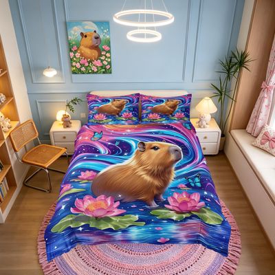 Homemissing Ocean Wave Flower Capybara Bedding Set, 135 x 200 cm