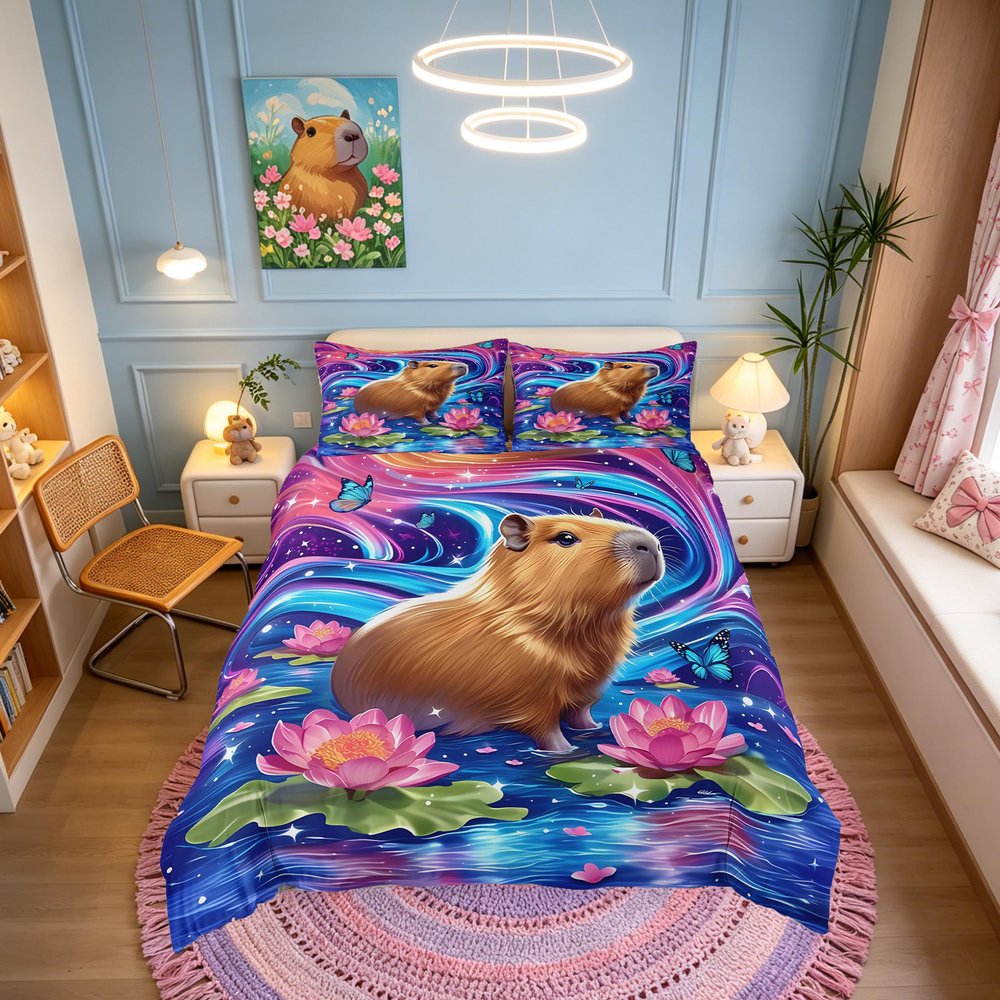 Homemissing Ocean Wave Flower Capybara Bedding Set, 135 x 200 cm