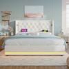 RIAZOS Upholstered Platform Bed 180 x 200 cm, PU Hydraulic Storage Bed with USB-C Charging, LED Headboard, No Mattress, White view 3