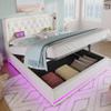RIAZOS Upholstered Platform Bed 180 x 200 cm, PU Hydraulic Storage Bed with USB-C Charging, LED Headboard, No Mattress, White view 4