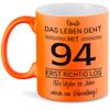 Kiddle-Design Personalized 94th Birthday Mug, “Life Really Begins at 94” – Neon Orange view 1
