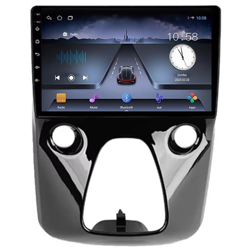 Android 14 Car Stereo, 9-Inch HD Multi-Touchscreen for Toyota Aygo B40 2014–2021, Navigation, Bluetooth, Steering Wheel Control, Octa-Core 4G+64G