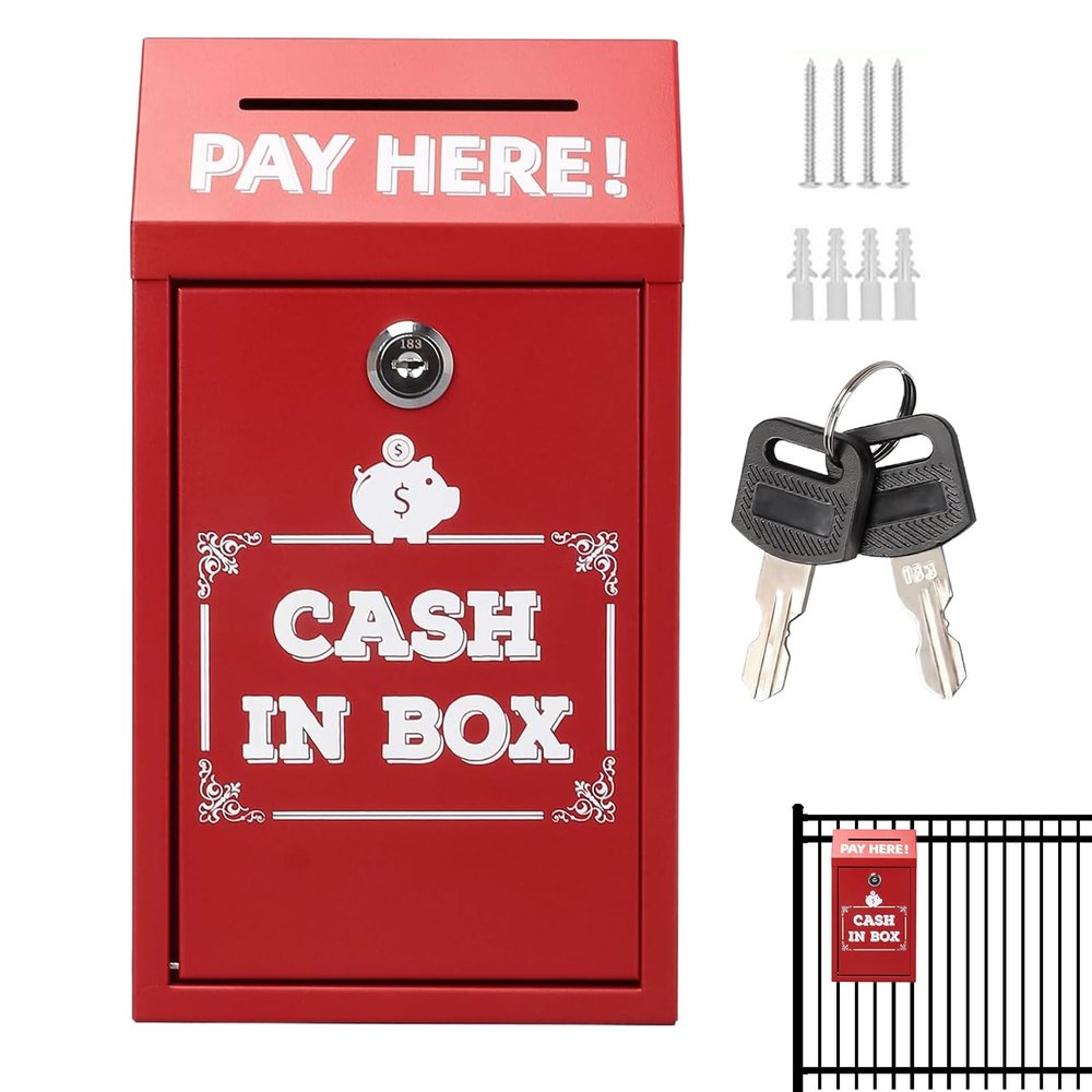 Donation Box with Lock, Key Slot, Self-Service Stand