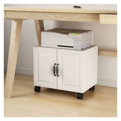 Modern Rolling Printer Stand with Storage, Mobile Printer Table for A4 and Letter Size, Under-Desk Wooden Filing Cabinet