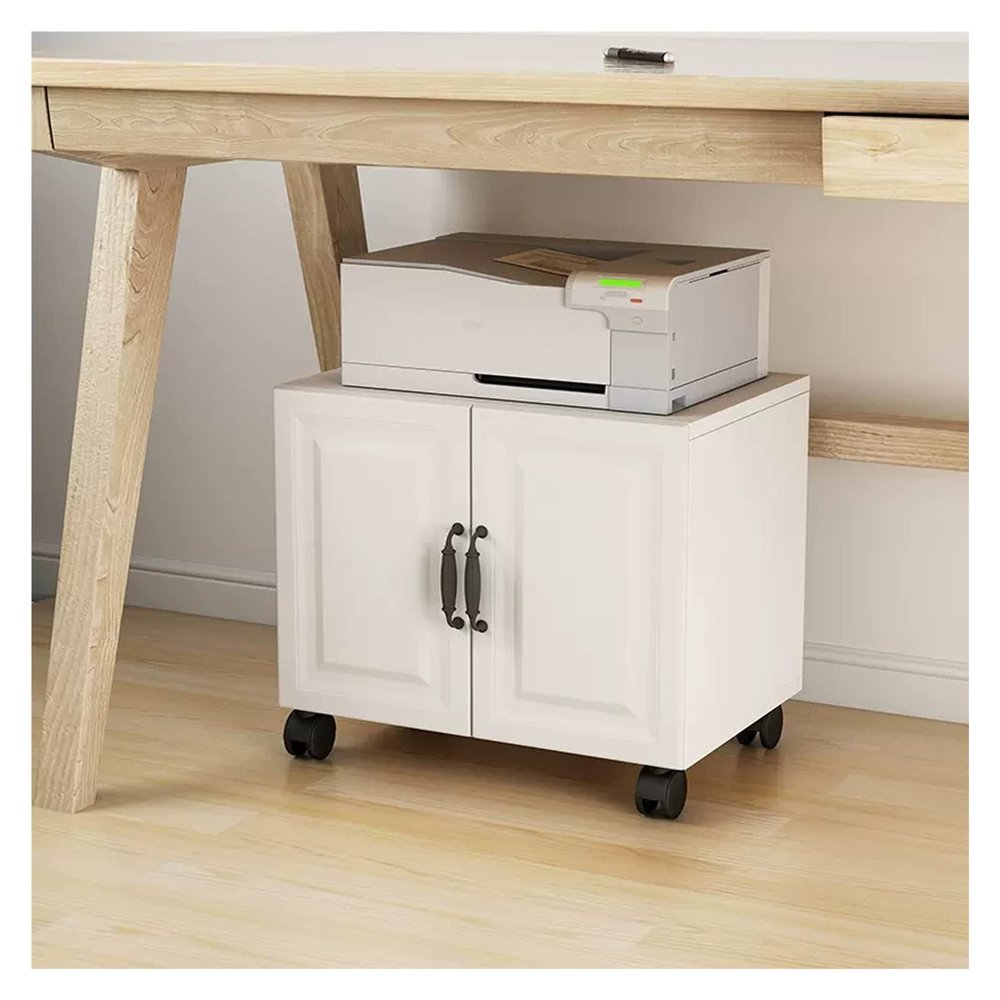 Modern Rolling Printer Stand with Storage, Mobile Printer Table for A4 and Letter Size, Under-Desk Wooden Filing Cabinet