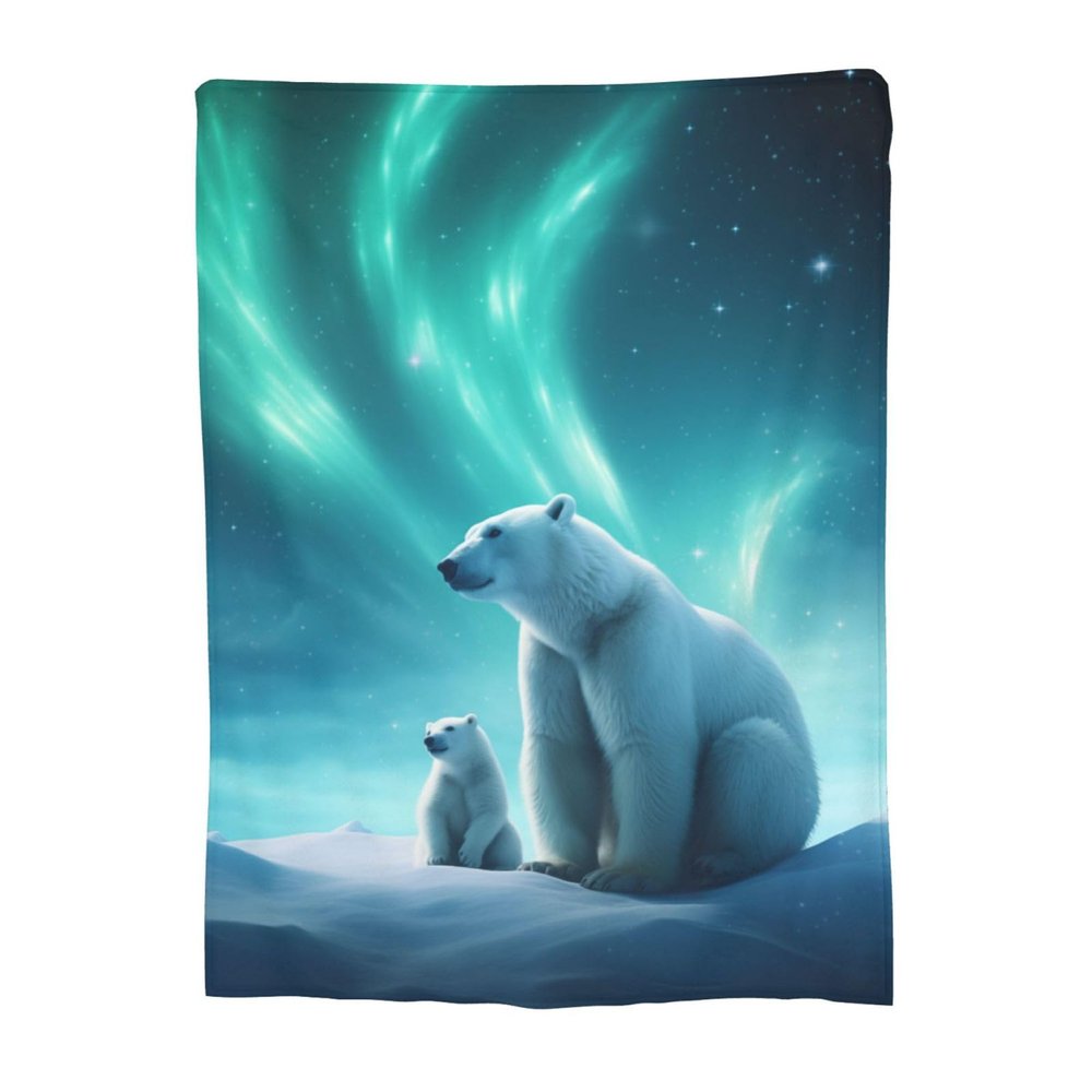 HiHELLOH Polar Bear Blanket for Men and Women, Aurora Animal Gift for Bear Lovers, Soft Fuzzy Throw Blanket, Decor, Plush Birthday Gift, Valentine's Day, 203.2 x 152.4 cm