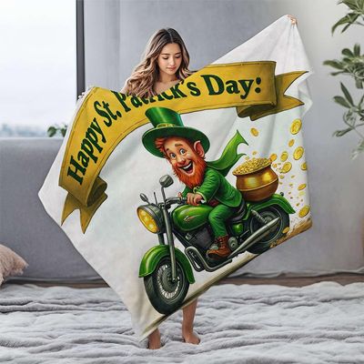 CDSS White Blanket, St. Patrick's Day Motorcycle Parade Flannel Throw, 125 x 150 cm