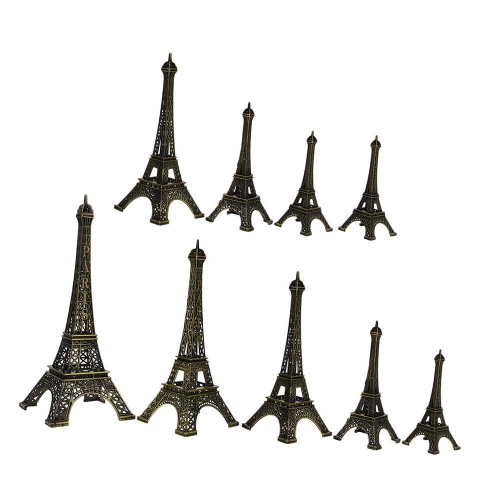 BESTOYARD 9-Piece Eiffel Tower Statue Metal Miniature Figurine for Party and Home Decor