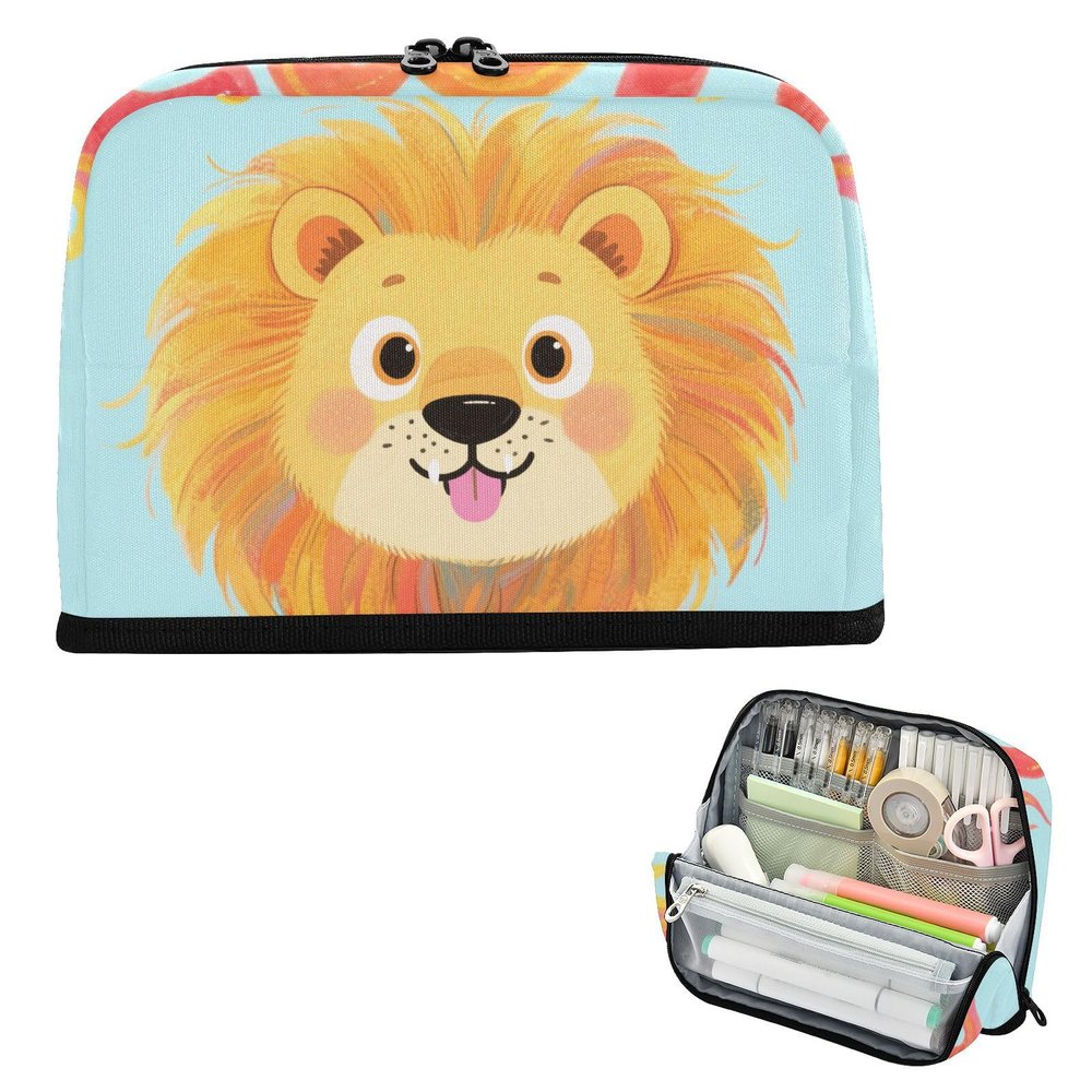Yoogain Large-Capacity Pencil Case, Makeup Bag & Multifunctional Stationery Pouch for Lion Lovers