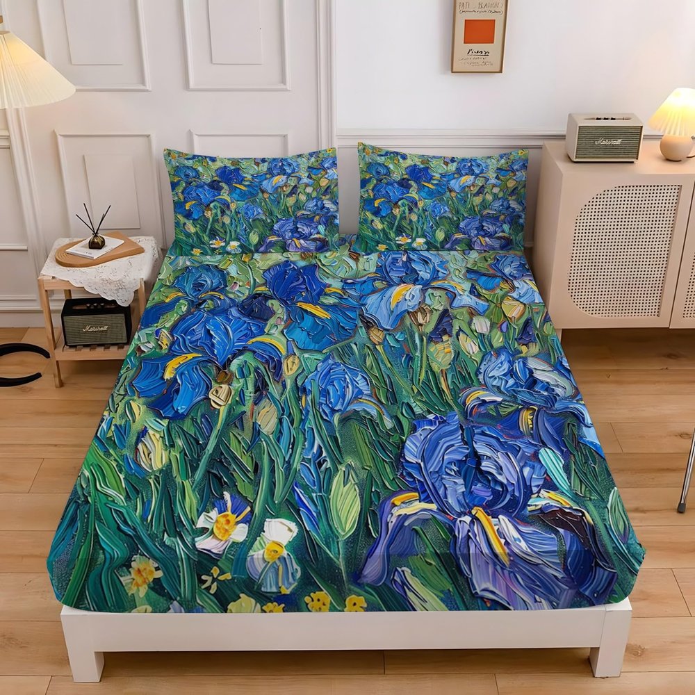 200 x 200 cm Tulip Painting Fitted Sheet Set for 30 cm Mattresses