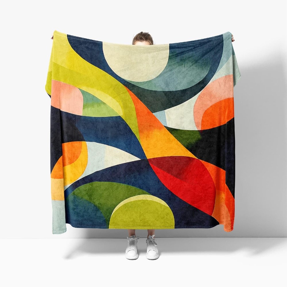 Plush Throw Blanket XL 150 x 200 cm, Pop Art Curve, Fade-Resistant Fleece