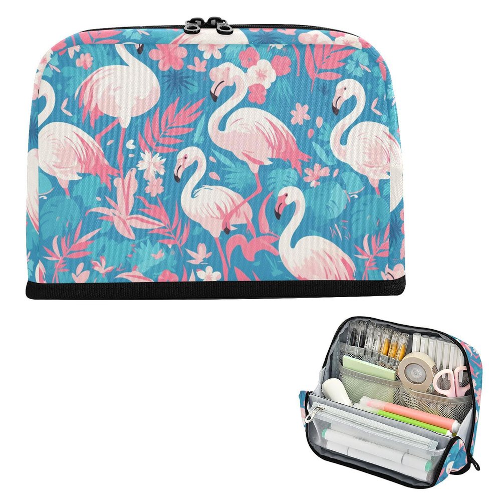 Yoogain Large-Capacity Pencil Case Organizer, Flamingo, White and Peach