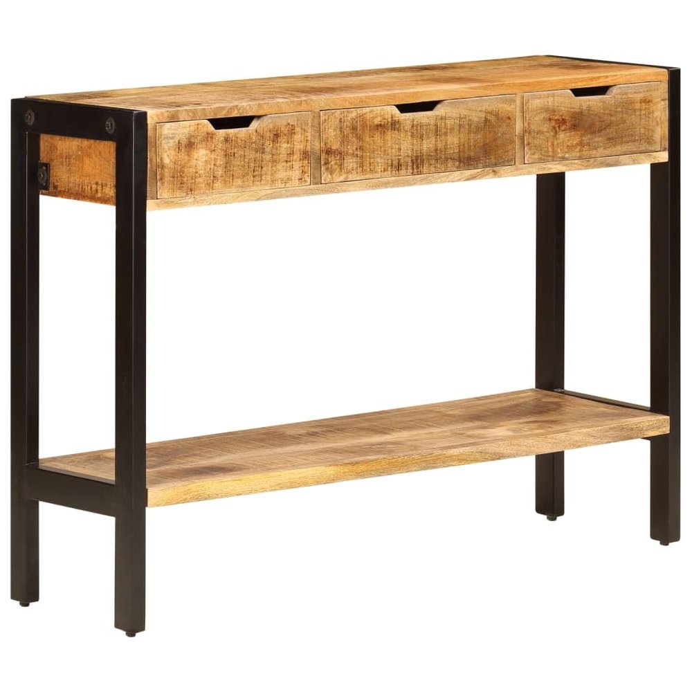 WKIEQACO Home & Garden Sideboard with 3 Drawers, 110 x 35 x 75 cm, Solid Mango Wood