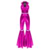 Women's Metallic Jumpsuit Disco Outfit, Hot Pink, M view 3