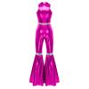 Women's Metallic Jumpsuit Disco Outfit, Hot Pink, M view 4