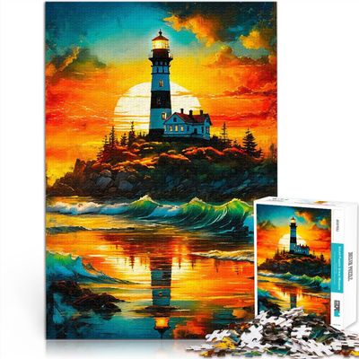 1000-Piece Wooden Puzzle for Adults, Lighthouse at Sunset, 50 x 75 cm, Ages 14+