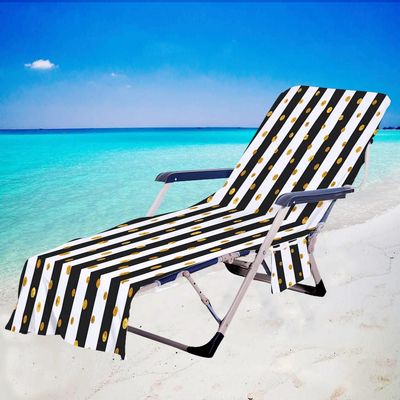 ENEN Sun Lounger Towel Cover with 2 Pockets, Black Stripes, 75 x 200 cm