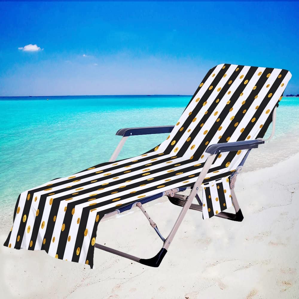 ENEN Sun Lounger Towel Cover with 2 Pockets, Black Stripes, 75 x 200 cm