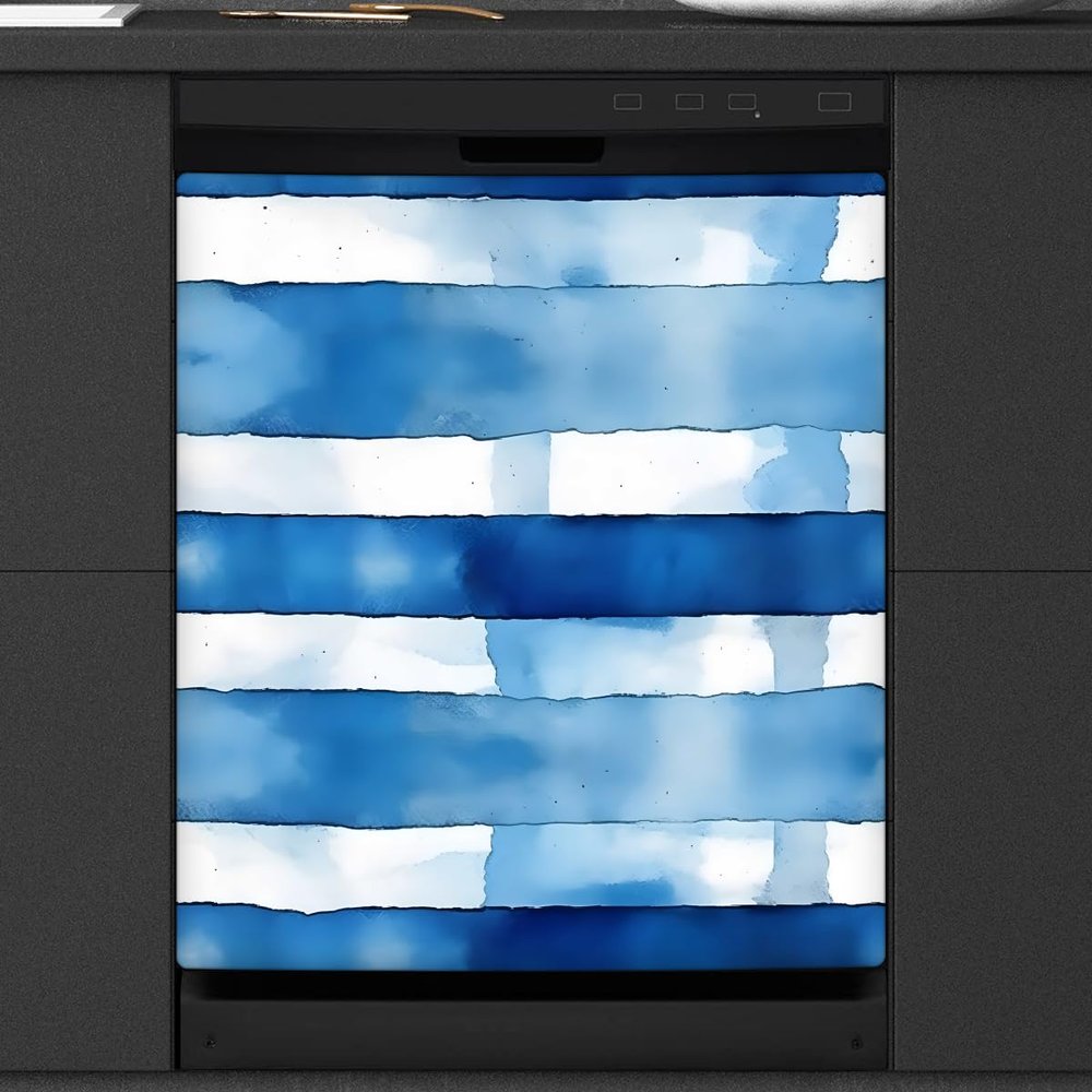 Dishwasher Magnetic Cover for Door, Decorative Blue Stripes, Faded Washed Texture, 23 x 26 in