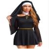 iEFiEL Women's Black Mesh Nun Costume Dress with Headscarf, Halloween Cosplay, 3XL view 1