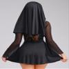 iEFiEL Women's Black Mesh Nun Costume Dress with Headscarf, Halloween Cosplay, 3XL view 4