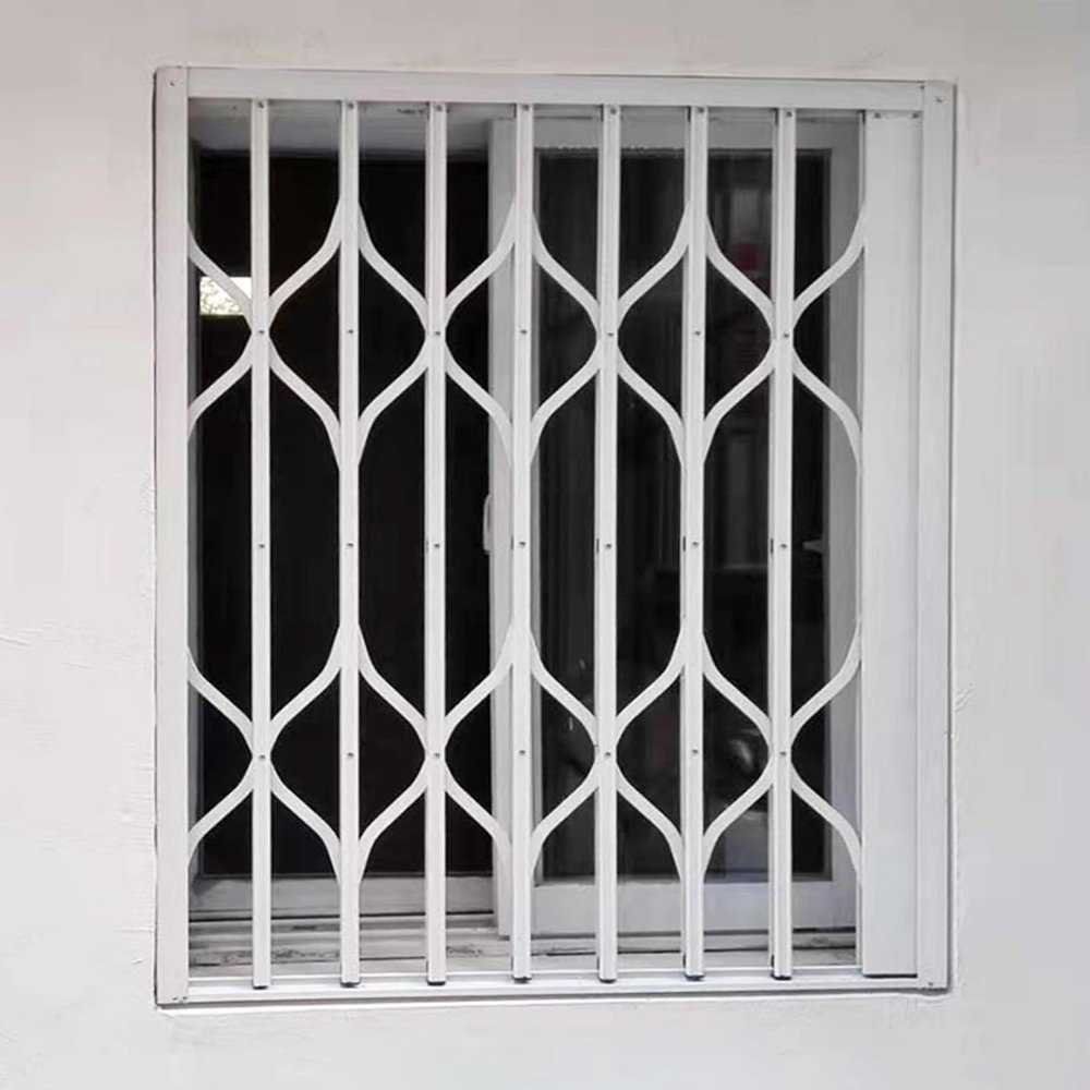 White Folding Metal Window Security Grille with Lock, Extra Wide (W11)